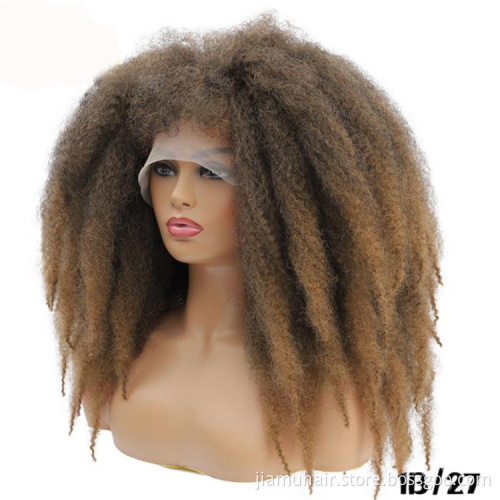 African Synthetic Ombre Glueless Cosplay Wig Lace Wig Short Afro  kinky curly  Hair Lace Front Wigs With Bangs